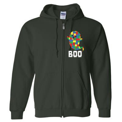 Building Blocks Ghost Boo Master Builder Halloween Tees Boy Full Zip Hoodie