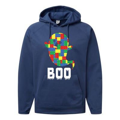 Building Blocks Ghost Boo Master Builder Halloween Tees Boy Performance Fleece Hoodie