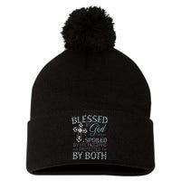 Blessed By God Spoiled By My Husband Protected By Both Pom Pom 12in Knit Beanie