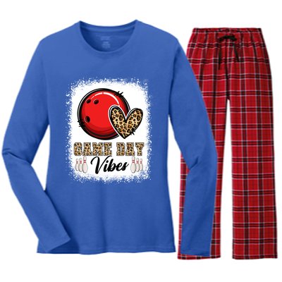 Bleached Bowling Game Day Vibes Bowling Mom Game Day Season Gift Women's Long Sleeve Flannel Pajama Set 