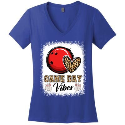 Bleached Bowling Game Day Vibes Bowling Mom Game Day Season Gift Women's V-Neck T-Shirt