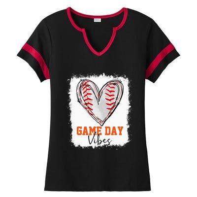 Bleached Baseball Game Day Vibes Baseball Mom Game Day Ladies Halftime Notch Neck Tee