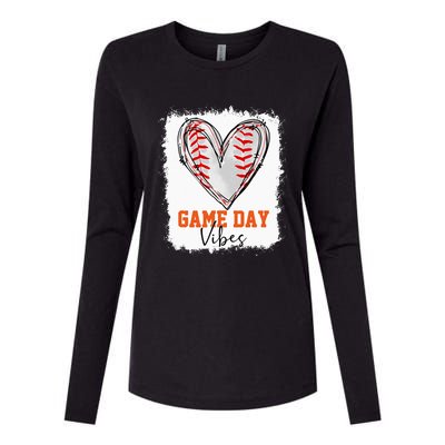 Bleached Baseball Game Day Vibes Baseball Mom Game Day Womens Cotton Relaxed Long Sleeve T-Shirt