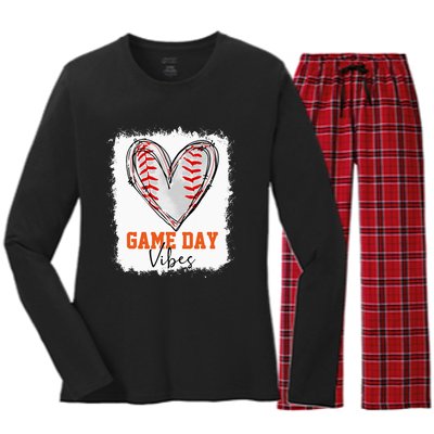 Bleached Baseball Game Day Vibes Baseball Mom Game Day Women's Long Sleeve Flannel Pajama Set 