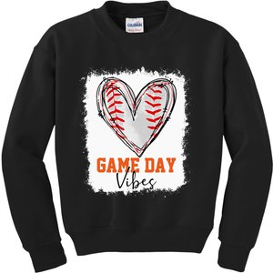 Bleached Baseball Game Day Vibes Baseball Mom Game Day Kids Sweatshirt