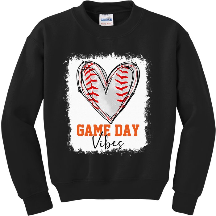 Bleached Baseball Game Day Vibes Baseball Mom Game Day Kids Sweatshirt