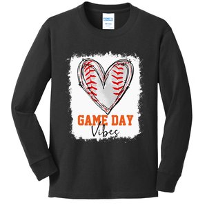 Bleached Baseball Game Day Vibes Baseball Mom Game Day Kids Long Sleeve Shirt