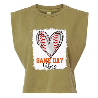 Bleached Baseball Game Day Vibes Baseball Mom Game Day Garment-Dyed Women's Muscle Tee