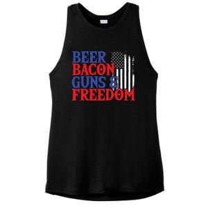 Beer Bacon Gun Freedom American Flag Usa Country Gift Ladies PosiCharge Tri-Blend Wicking Tank