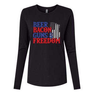 Beer Bacon Gun Freedom American Flag Usa Country Gift Womens Cotton Relaxed Long Sleeve T-Shirt