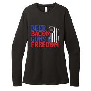 Beer Bacon Gun Freedom American Flag Usa Country Gift Womens CVC Long Sleeve Shirt