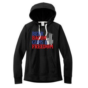 Beer Bacon Gun Freedom American Flag Usa Country Gift Women's Fleece Hoodie