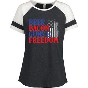 Beer Bacon Gun Freedom American Flag Usa Country Gift Enza Ladies Jersey Colorblock Tee