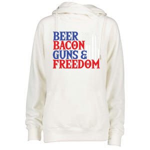 Beer Bacon Gun Freedom American Flag Usa Country Gift Womens Funnel Neck Pullover Hood