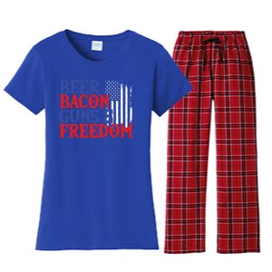 Beer Bacon Gun Freedom American Flag Usa Country Gift Women's Flannel Pajama Set