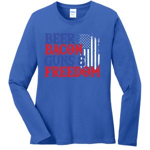 Beer Bacon Gun Freedom American Flag Usa Country Gift Ladies Long Sleeve Shirt