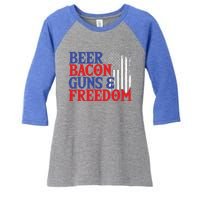 Beer Bacon Gun Freedom American Flag Usa Country Gift Women's Tri-Blend 3/4-Sleeve Raglan Shirt