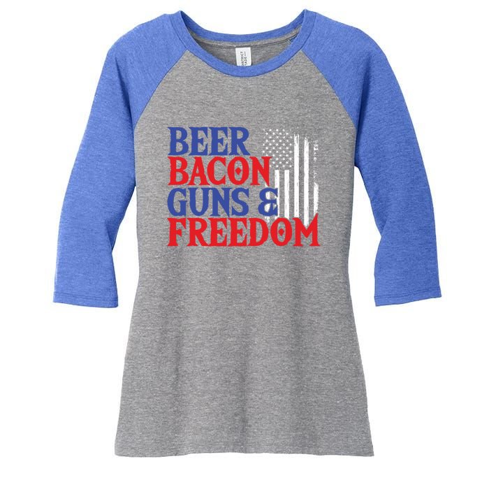 Beer Bacon Gun Freedom American Flag Usa Country Gift Women's Tri-Blend 3/4-Sleeve Raglan Shirt