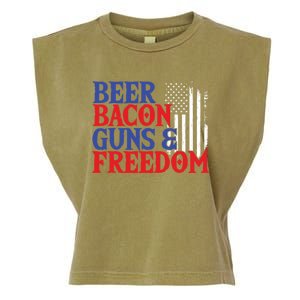 Beer Bacon Gun Freedom American Flag Usa Country Gift Garment-Dyed Women's Muscle Tee