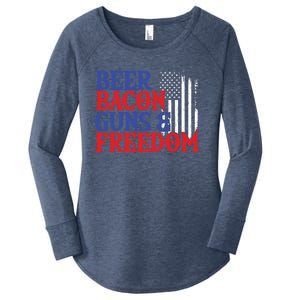 Beer Bacon Gun Freedom American Flag Usa Country Gift Women's Perfect Tri Tunic Long Sleeve Shirt