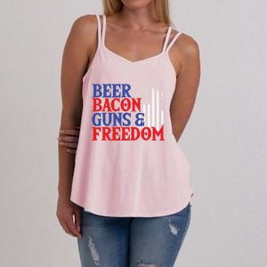 Beer Bacon Gun Freedom American Flag Usa Country Gift Women's Strappy Tank