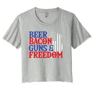 Beer Bacon Gun Freedom American Flag Usa Country Gift Women's Crop Top Tee