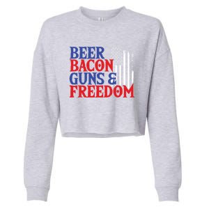 Beer Bacon Gun Freedom American Flag Usa Country Gift Cropped Pullover Crew