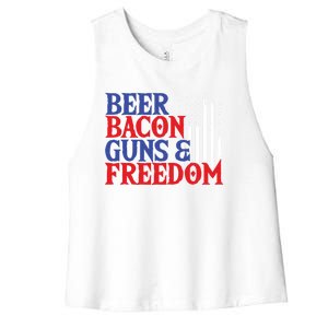 Beer Bacon Gun Freedom American Flag Usa Country Gift Women's Racerback Cropped Tank