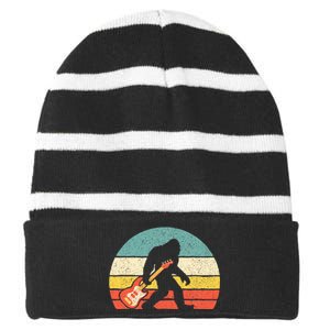 Bigfoot Bass Guitar Bass Player Bassist Music Guitarist Striped Beanie with Solid Band