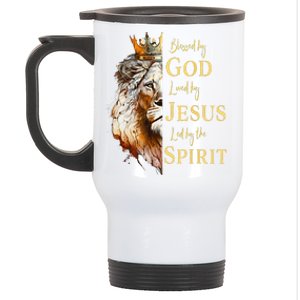 Blessed By God Loved By Jesus Lion Stainless Steel Travel Mug