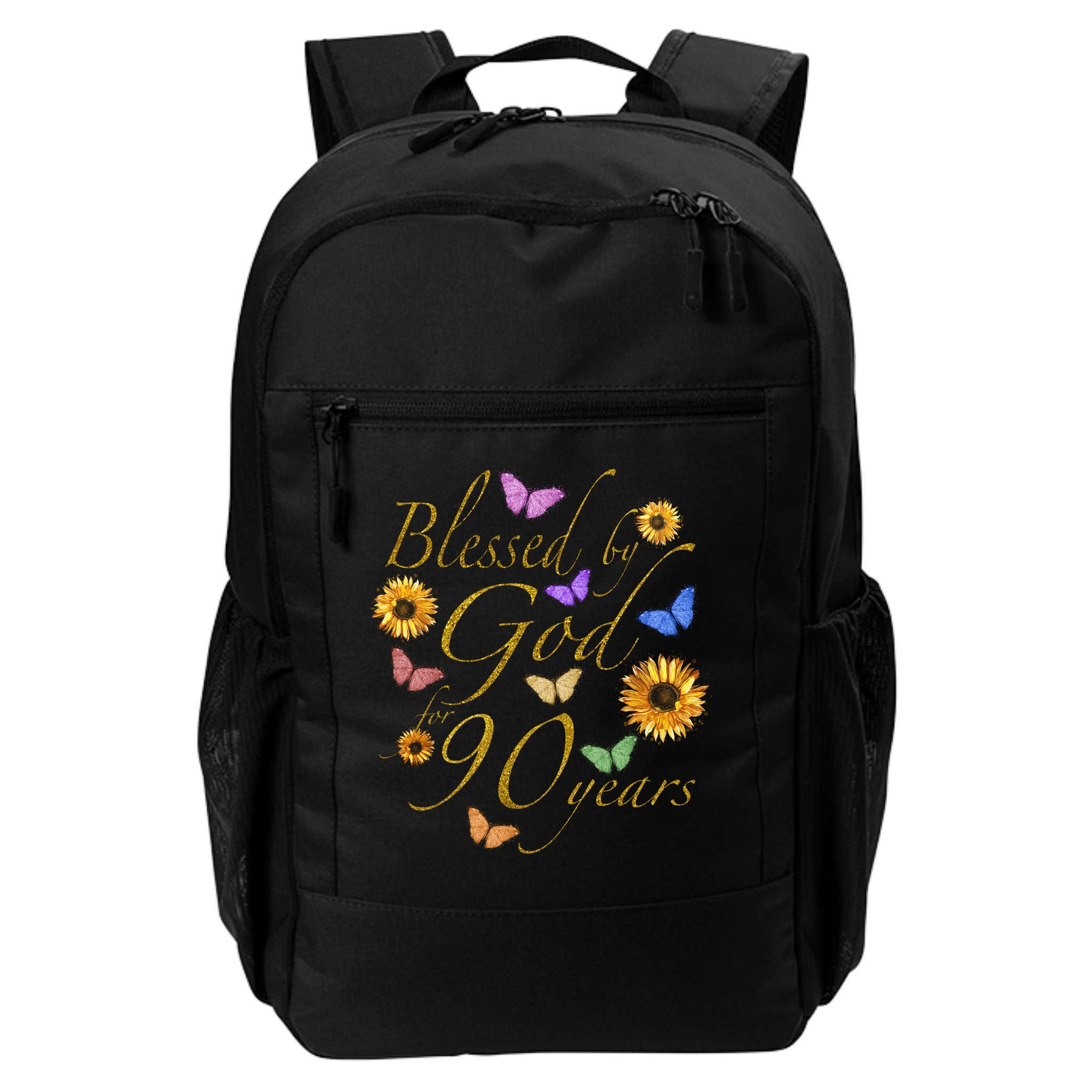 Blessed By God For 90 Year Butterfly Sunflower 90th Birthday Backpack