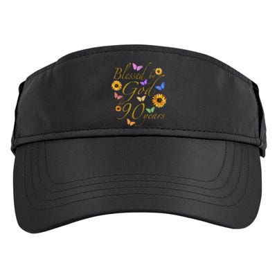 Blessed By God For 90 Year Butterfly Sunflower 90th Birthday Adult Drive Performance Visor