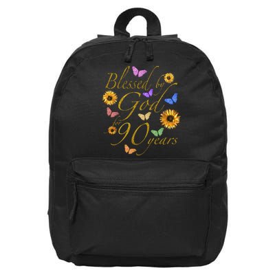 Blessed By God For 90 Year Butterfly Sunflower 90th Birthday 16 in Basic Backpack