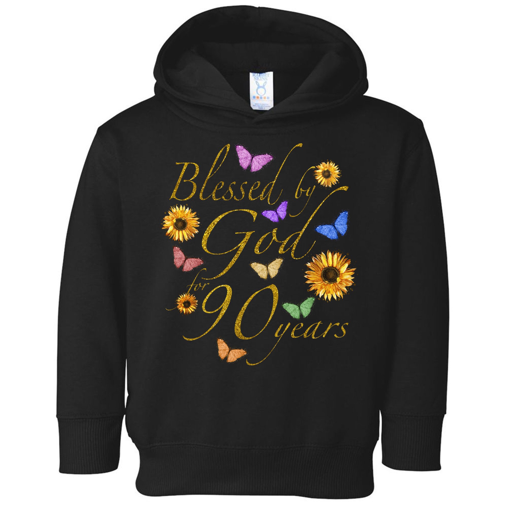 Blessed By God For 90 Year Butterfly Sunflower 90th Birthday Toddler Hoodie