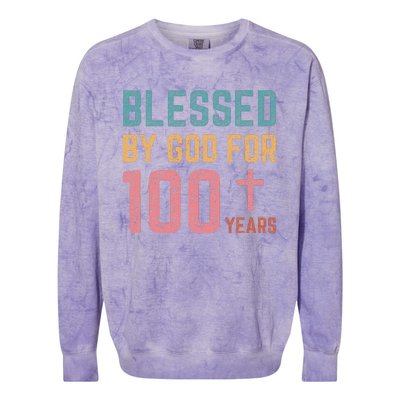 Blessed By God For 100 Years Old Religious Colorblast Crewneck Sweatshirt