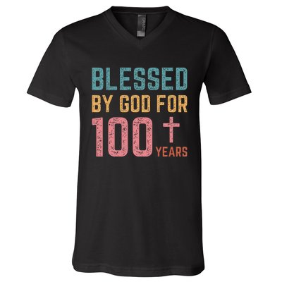 Blessed By God For 100 Years Old Religious V-Neck T-Shirt