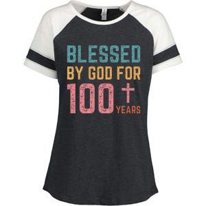 Blessed By God For 100 Years Old Religious Enza Ladies Jersey Colorblock Tee