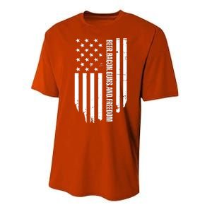 Beer Bacon Guns & Freedom / USA BBQ American Flag Drinking Performance Sprint T-Shirt