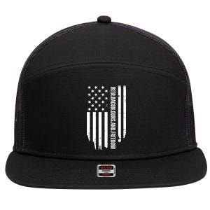 Beer Bacon Guns & Freedom / USA BBQ American Flag Drinking 7 Panel Mesh Trucker Snapback Hat