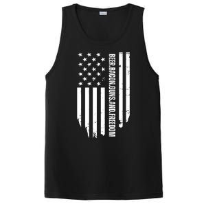 Beer Bacon Guns & Freedom / USA BBQ American Flag Drinking PosiCharge Competitor Tank