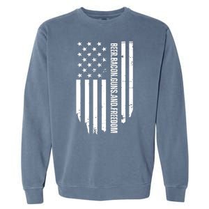 Beer Bacon Guns & Freedom / USA BBQ American Flag Drinking Garment-Dyed Sweatshirt