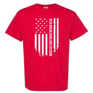 Beer Bacon Guns & Freedom / USA BBQ American Flag Drinking Garment-Dyed Heavyweight T-Shirt