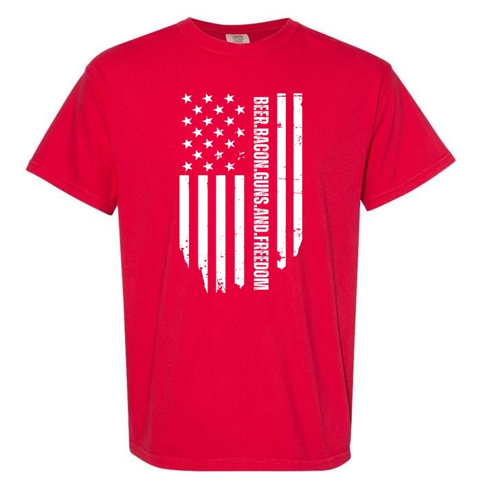 Beer Bacon Guns & Freedom / USA BBQ American Flag Drinking Garment-Dyed Heavyweight T-Shirt