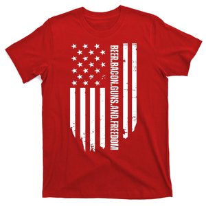 Beer Bacon Guns & Freedom / USA BBQ American Flag Drinking T-Shirt