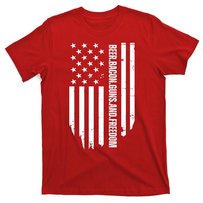 Beer Bacon Guns & Freedom / USA BBQ American Flag Drinking T-Shirt