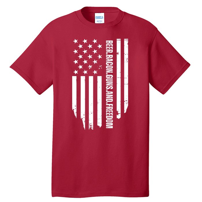 Beer Bacon Guns & Freedom / USA BBQ American Flag Drinking Tall T-Shirt