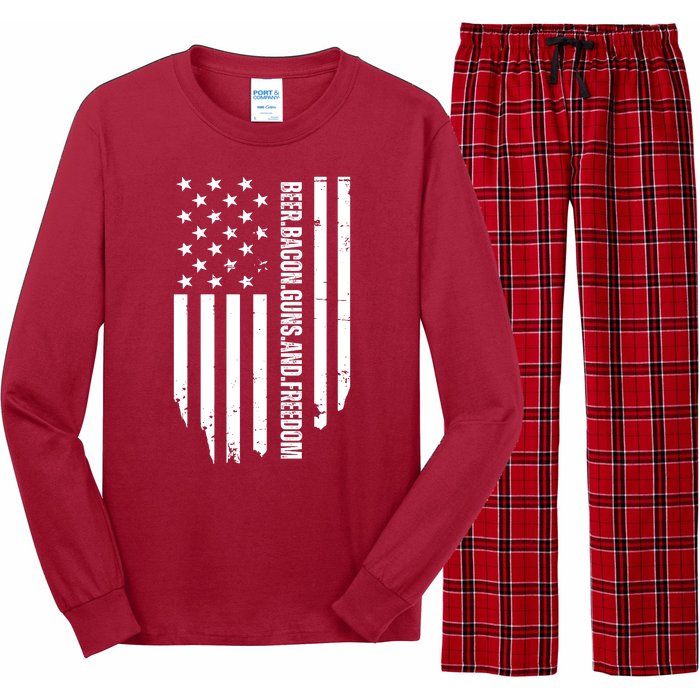 Beer Bacon Guns & Freedom / USA BBQ American Flag Drinking Long Sleeve Pajama Set