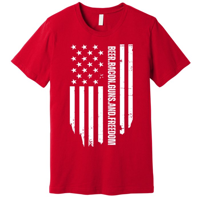 Beer Bacon Guns & Freedom / USA BBQ American Flag Drinking Premium T-Shirt