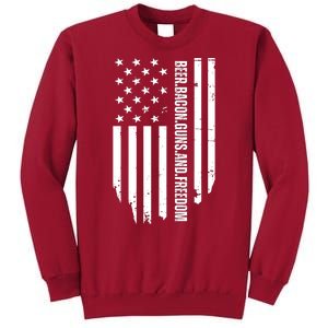 Beer Bacon Guns & Freedom / USA BBQ American Flag Drinking Tall Sweatshirt