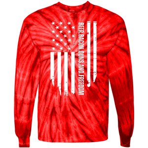 Beer Bacon Guns & Freedom / USA BBQ American Flag Drinking Tie-Dye Long Sleeve Shirt